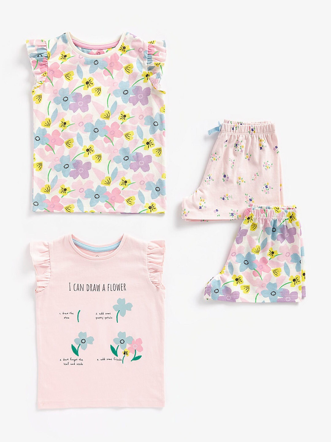 

mothercare Girls Pack Of 2 Printed T-shirt With Shorts, Pink
