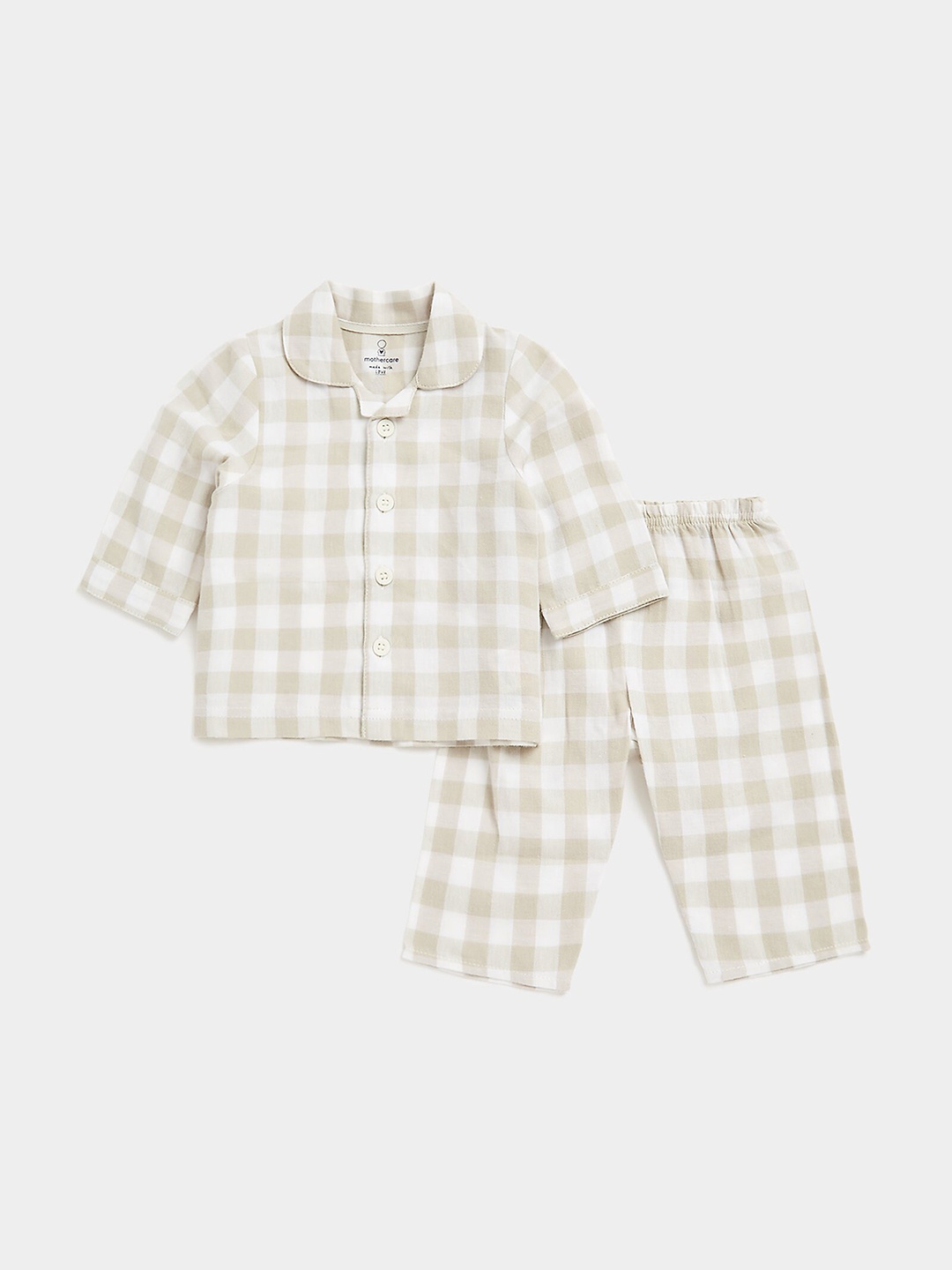 

mothercare Kids Checked T-shirt With Pyjamas, Beige