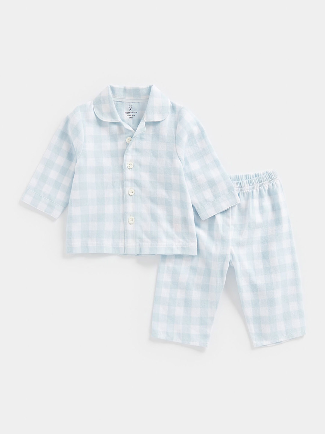 

mothercare Kids Checked T-shirt With Pyjamas, Blue