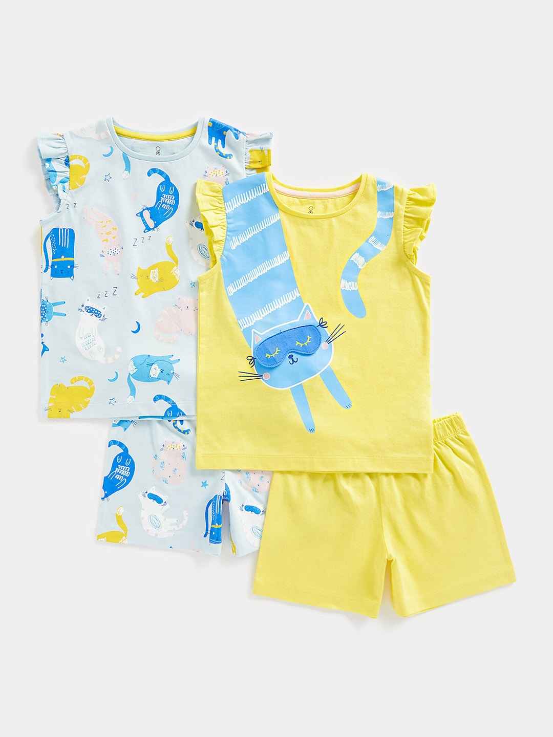 

mothercare Girls Pack Of 2 Printed T-shirt with Shorts, Yellow