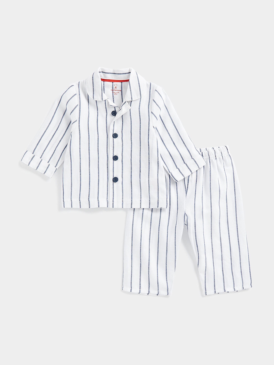 

mothercare Infants Kids Striped Shirt Collar Shirt with Pyjamas, White