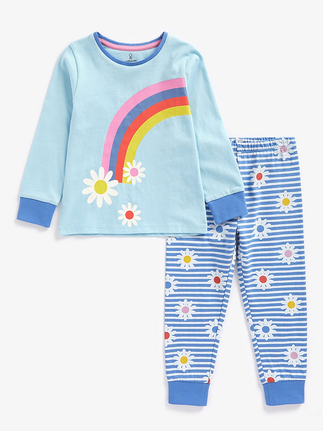 

mothercare Girls Graphic Printed T-shirt with Pyjamas, Blue