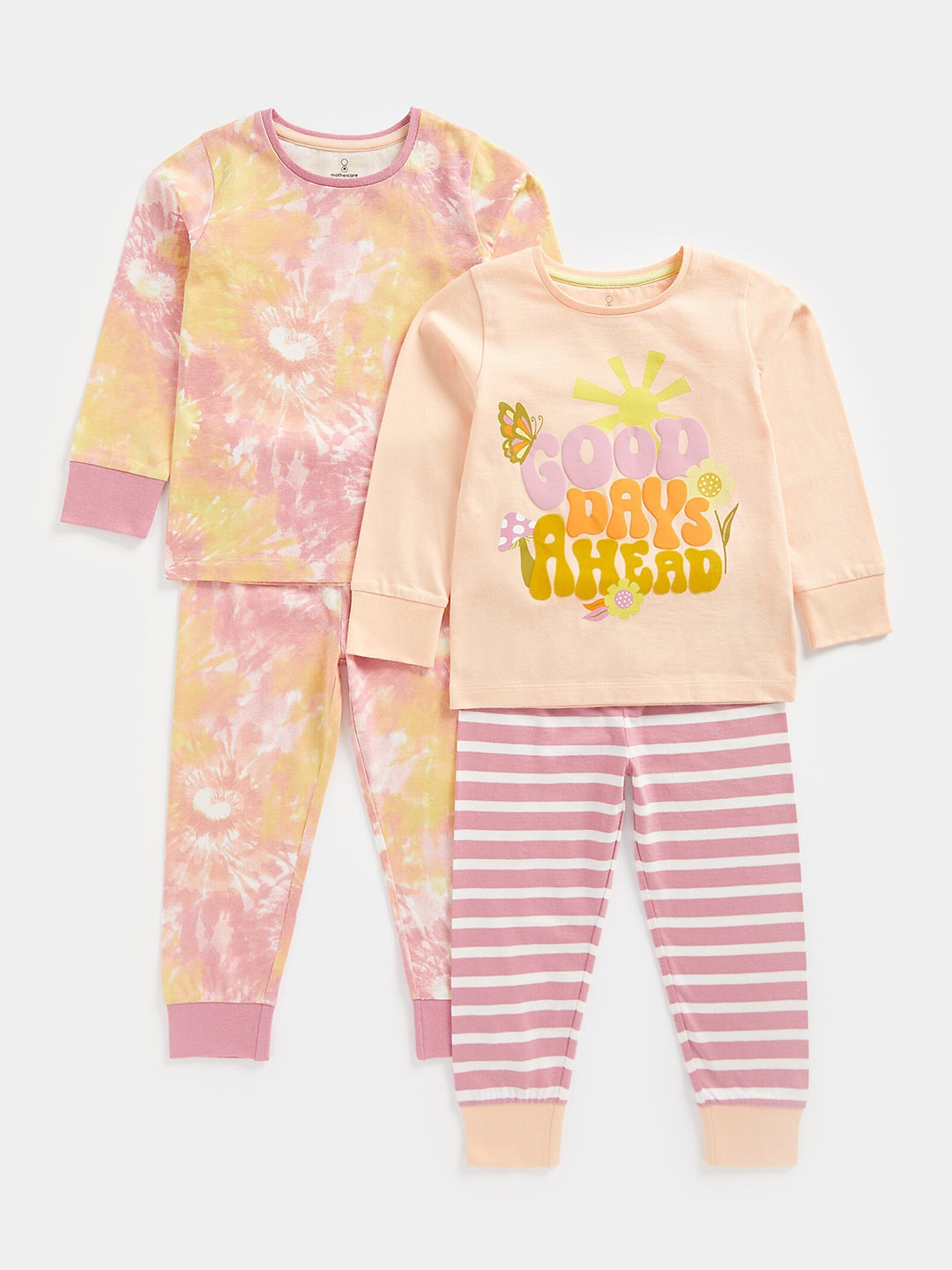 

mothercare Girls Pack Of 2 Printed T-shirt with Pyjamas, Peach