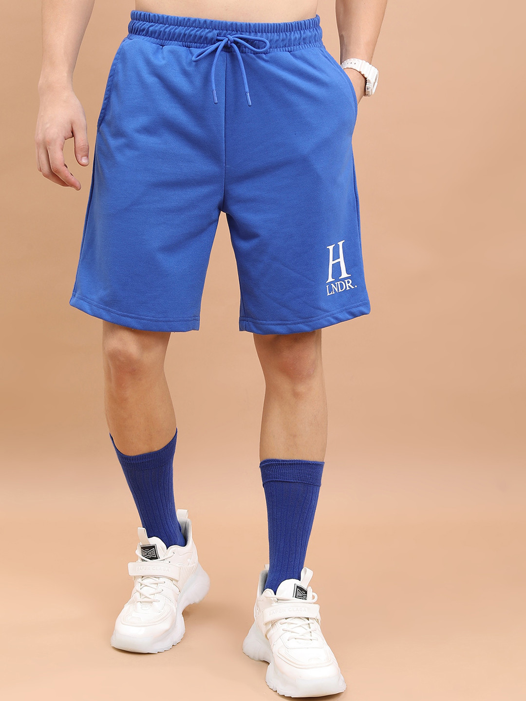 

HIGHLANDER Men Mid-Rise Sports Popcorn Structured Shorts, Blue