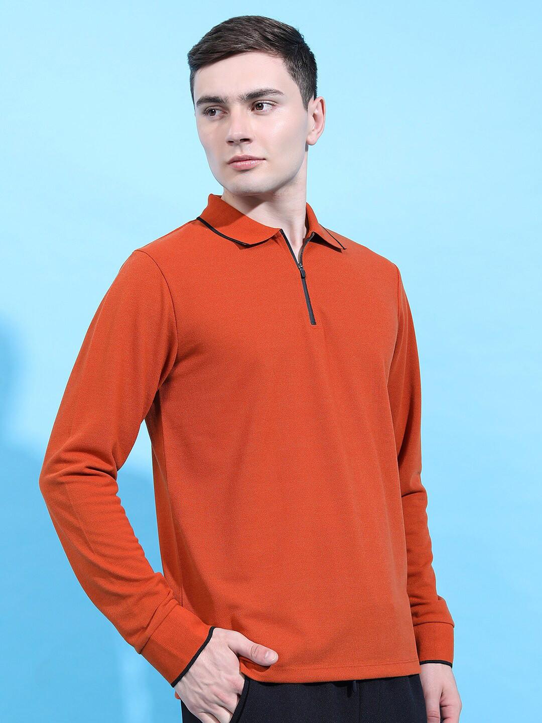 

HIGHLANDER Rust Polo Collar Slim Fit Cotton T-shirt