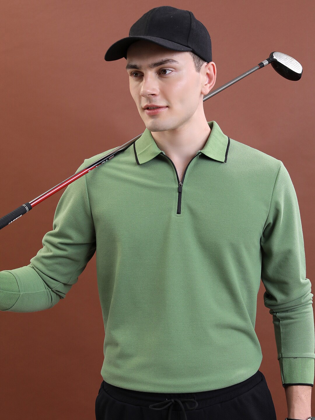 

HIGHLANDER Green Polo Collar Slim Fit Cotton T-shirt