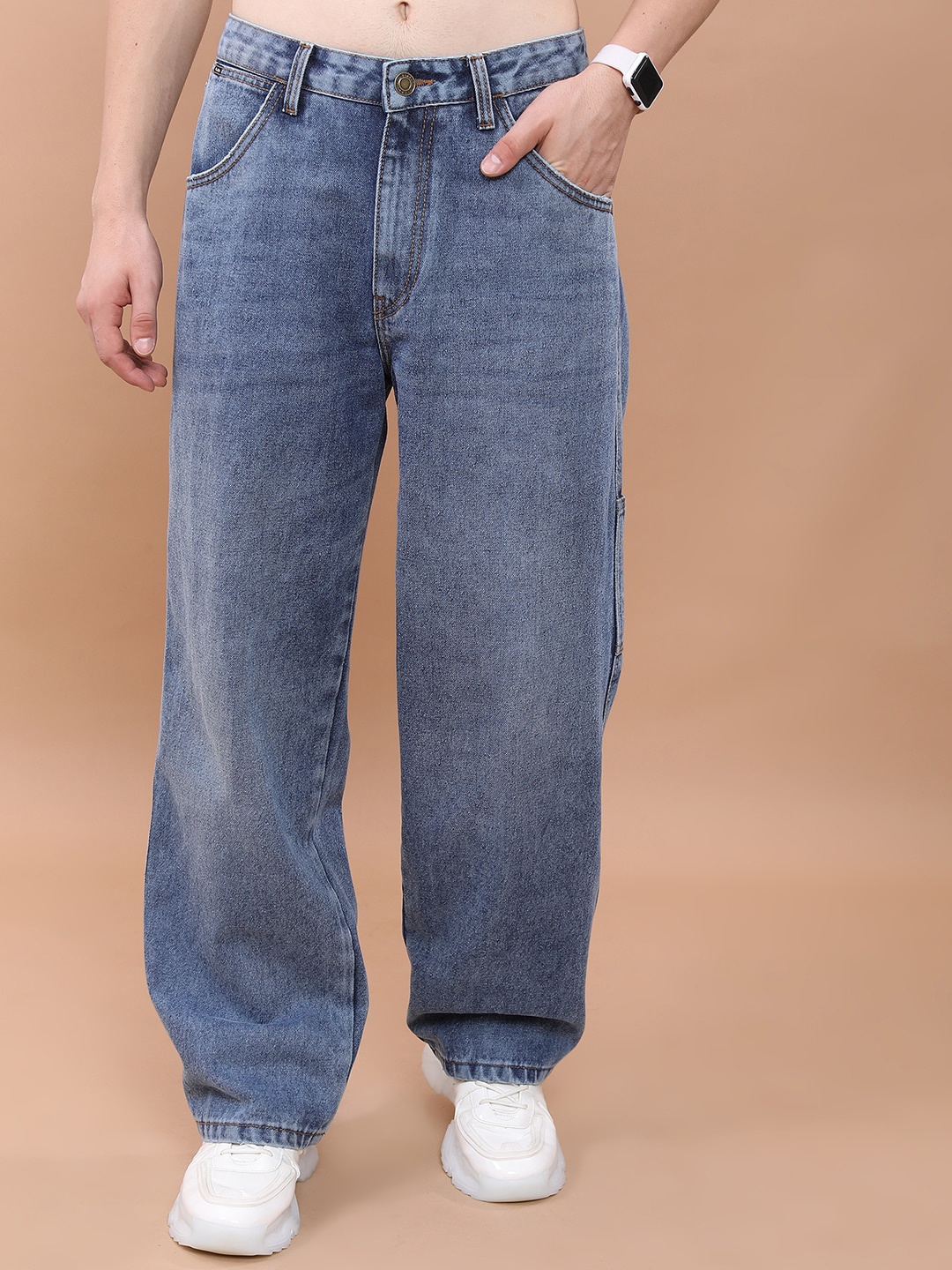 

HIGHLANDER Men Straight Fit Heavy Fade Clean Look Cotton Baggy Jeans, Blue