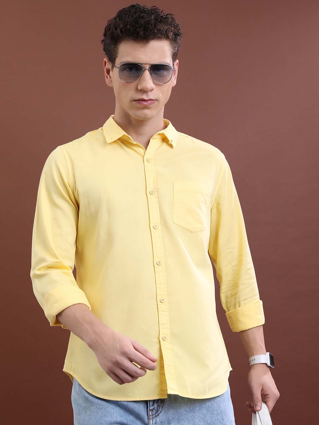 

HIGHLANDER Men Slim Fit Cotton Casual Shirt, Yellow