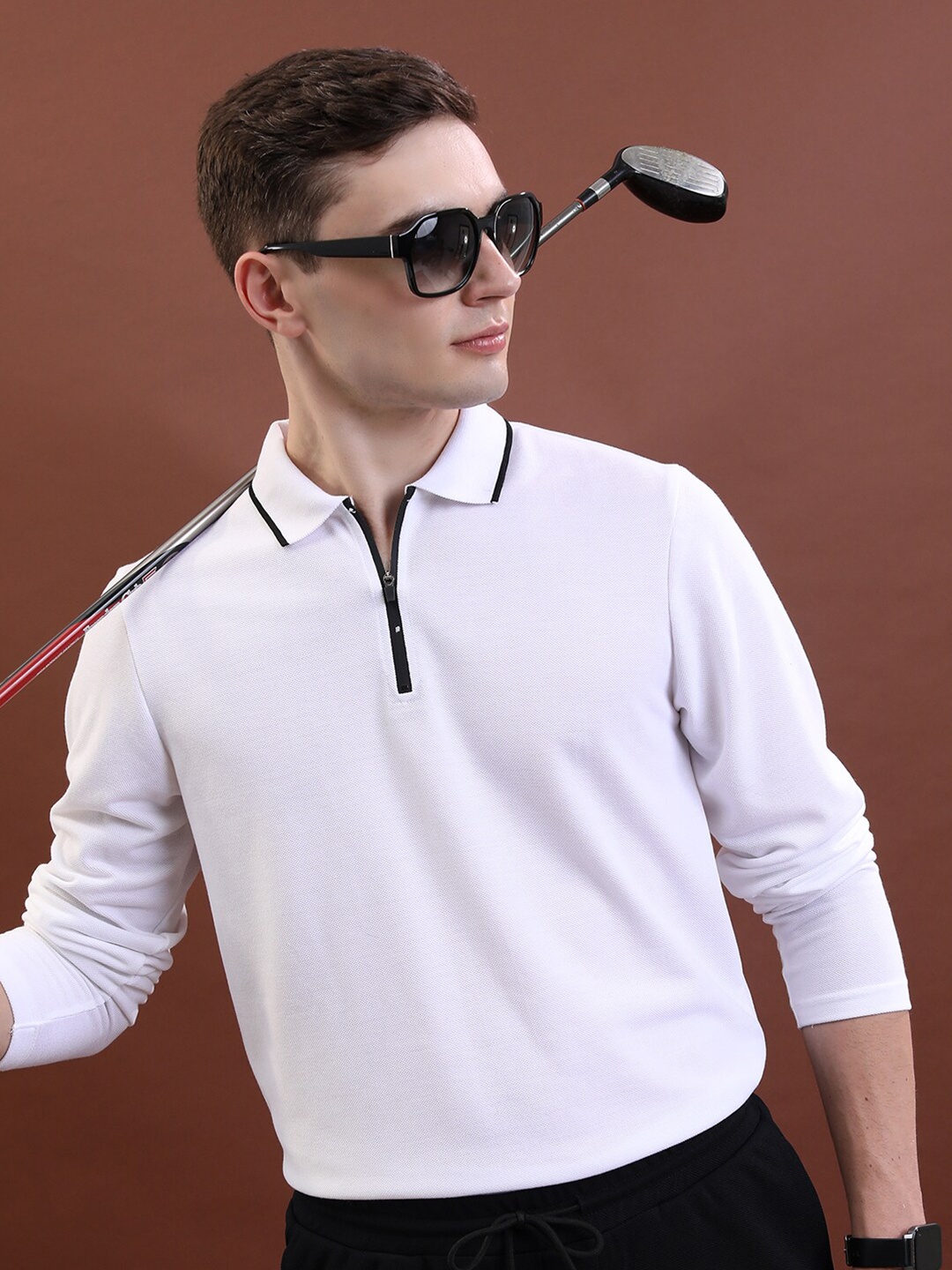 

HIGHLANDER Polo Collar Slim Fit Cotton T-shirt, White