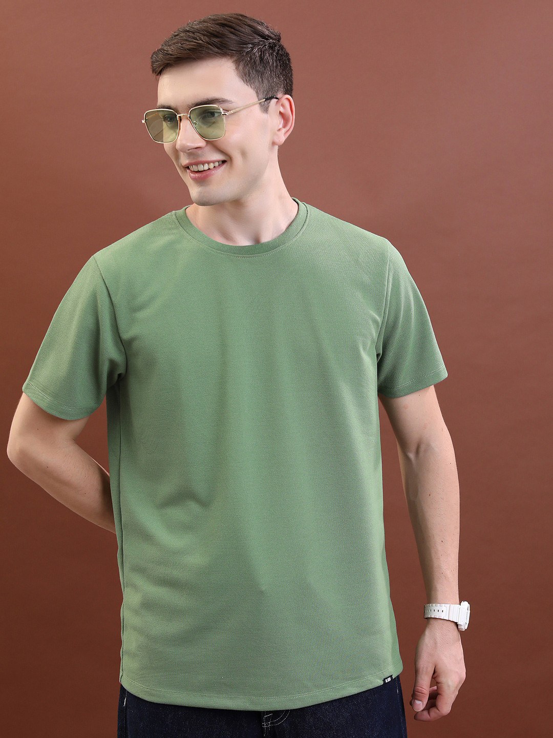 

Highlander Printed Relaxed Fit Popcorn Structure T-shirt, Green