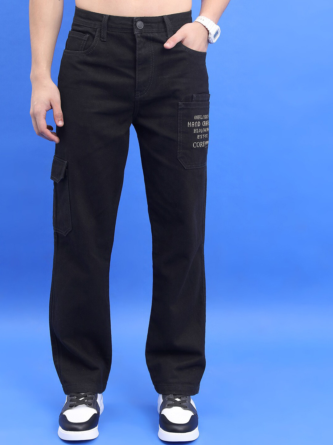 

HIGHLANDER Men Black Straight Fit Clean Look Cotton Jeans