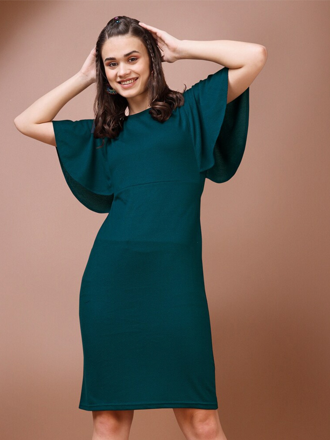 

PURVAJA Flared Sleeve Sheath Dress, Teal