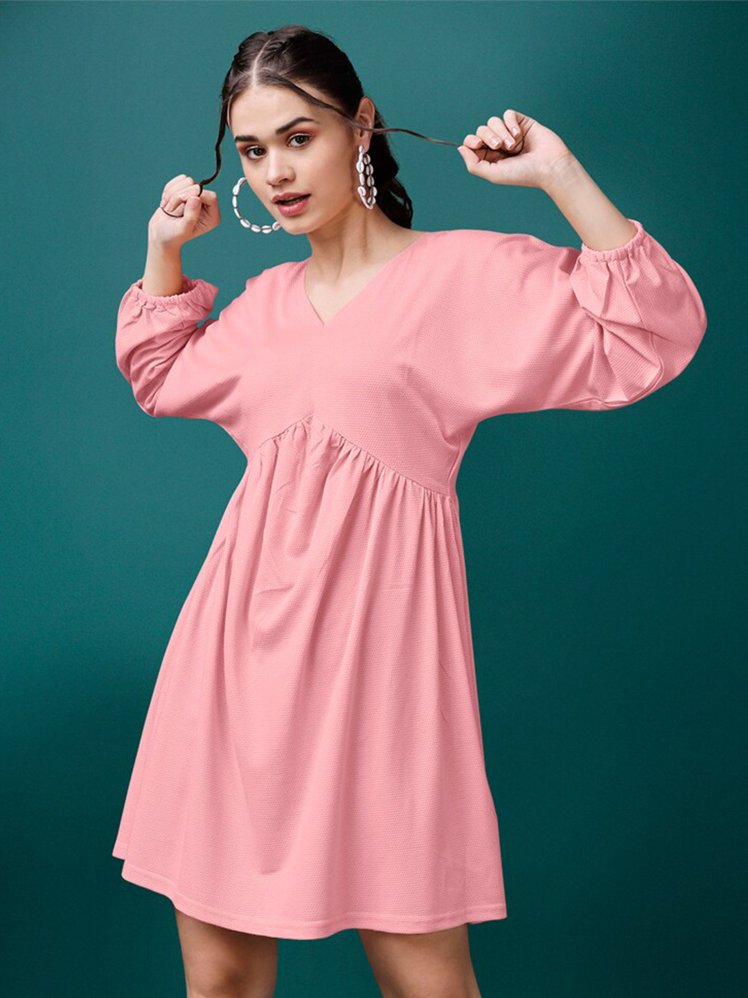 

PURVAJA V-Neck Empire Dress, Peach