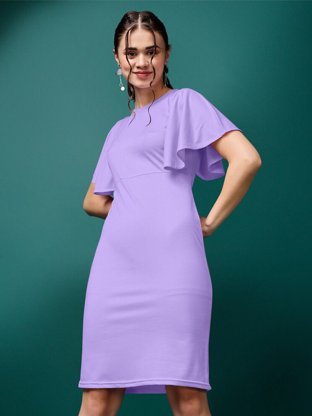 

PURVAJA Flared Sleeve Sheath Dress, Violet