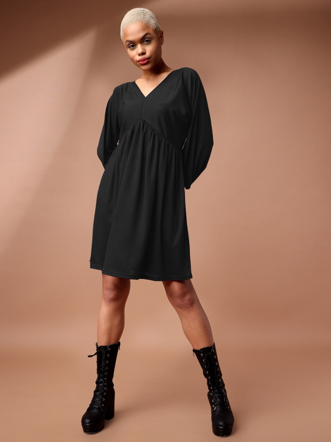 

PURVAJA V-Neck Empire Dress, Black