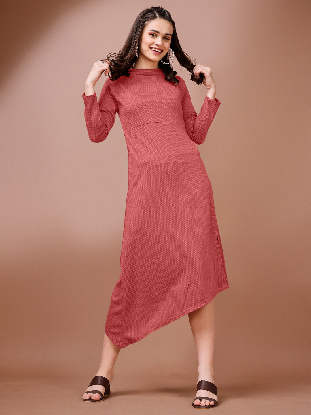 

PURVAJA High Neck A-Line Midi Dress, Orange