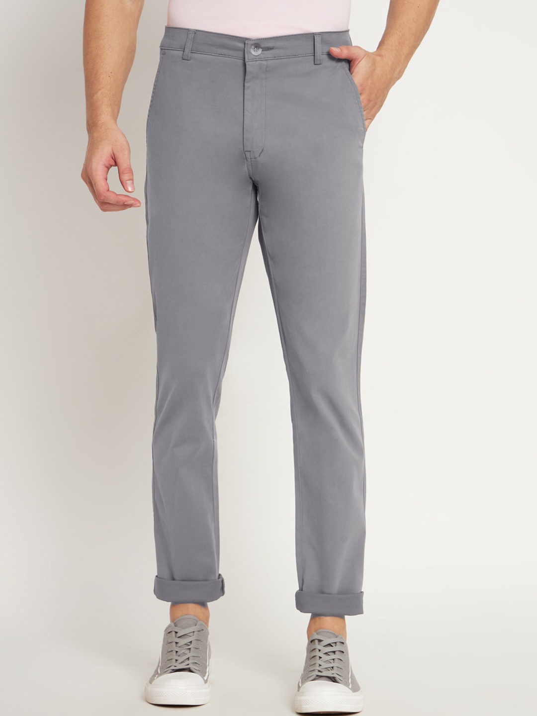 

RAGZO Men Slim Fit Mid-Rise Cotton Stretchable Trousers, Grey