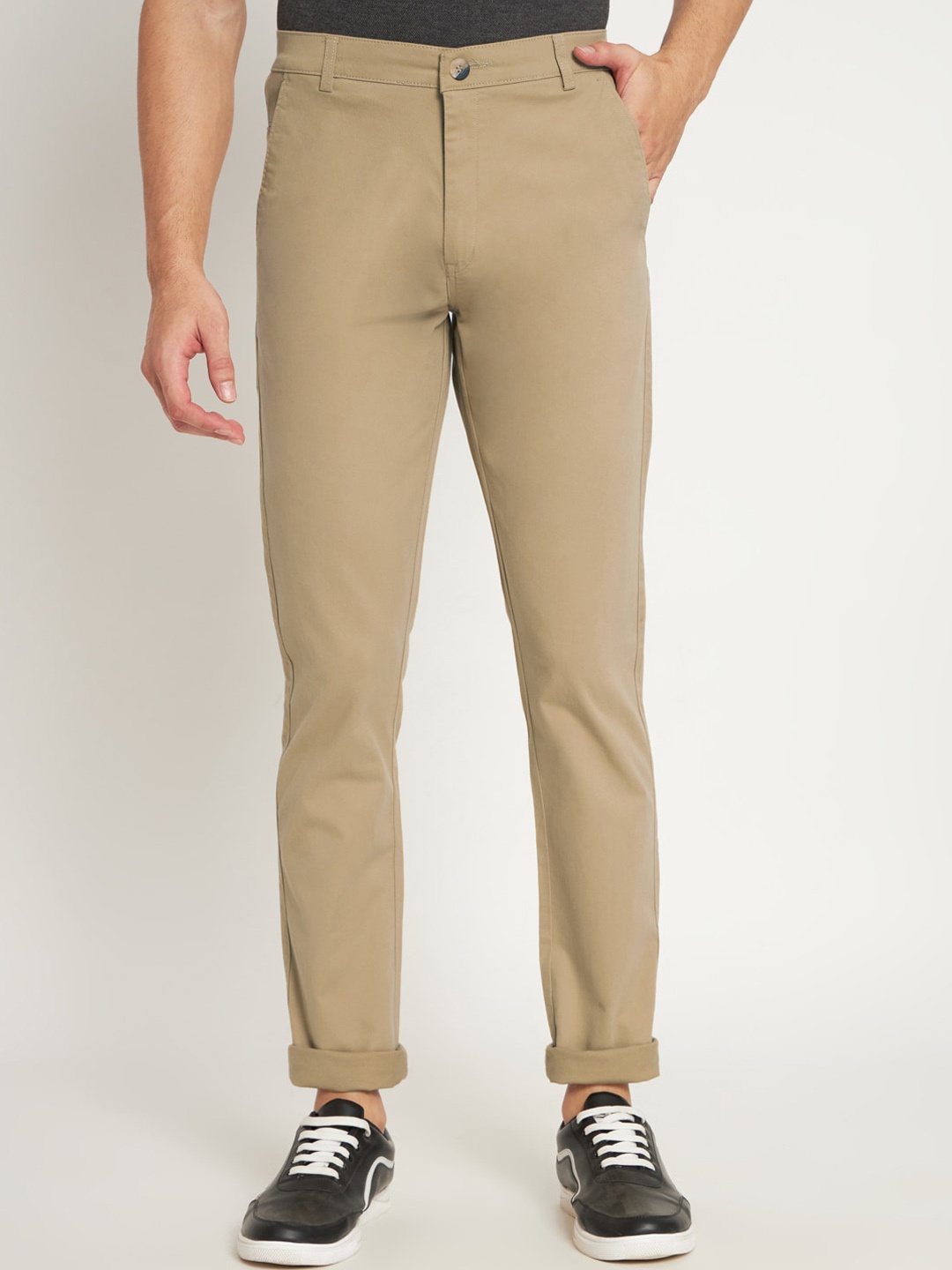 

RAGZO Men Slim Fit Mid Rise Cotton Trousers, Khaki