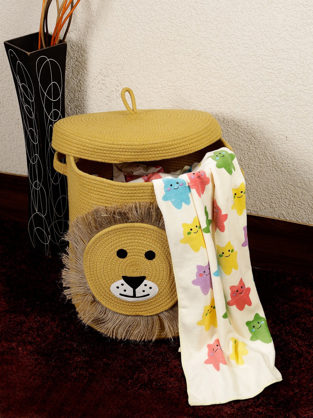 

FABINALIV Foldable Cotton Laundry Bag With Lid, Mustard