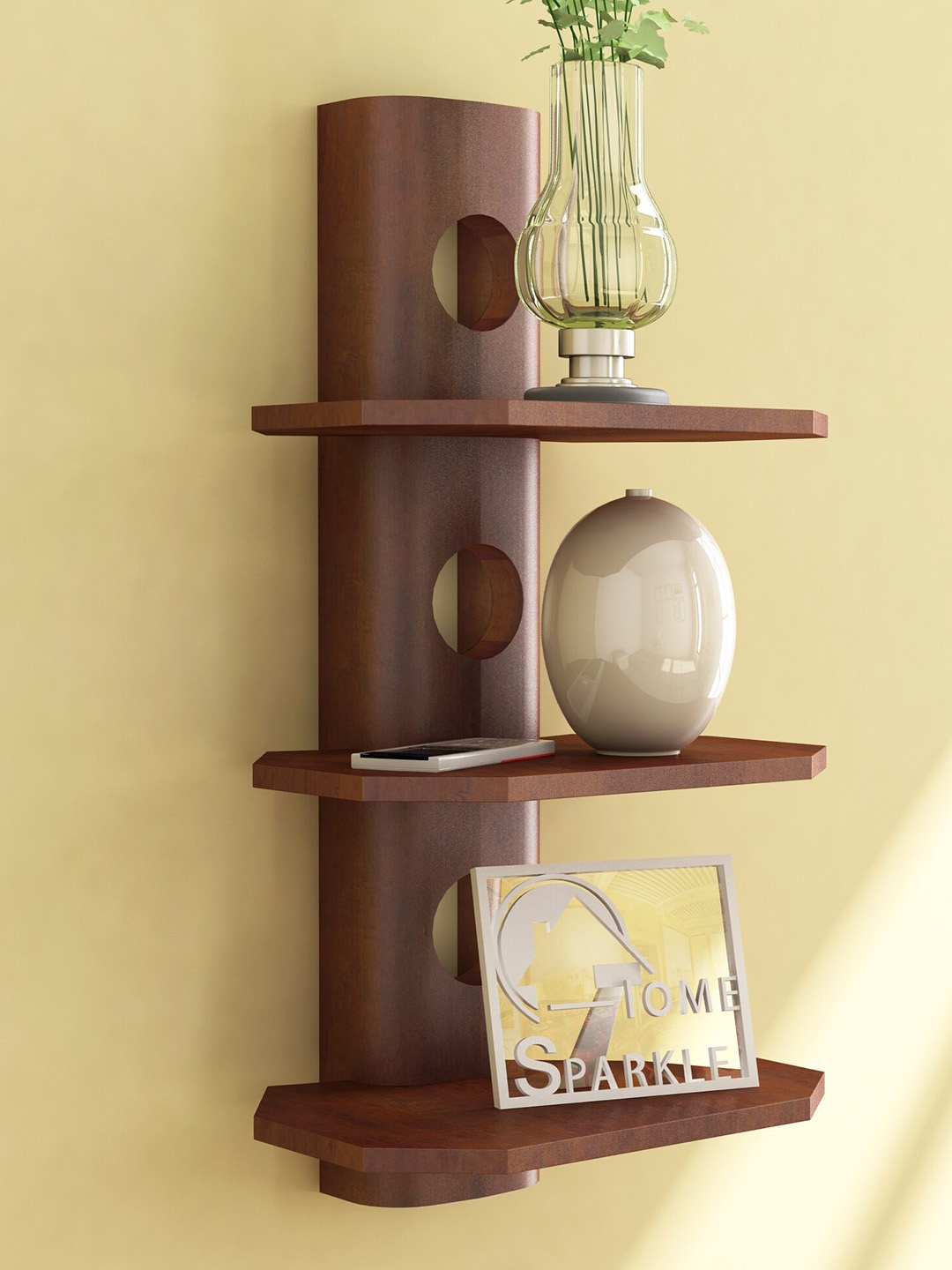 

Home Sparkle Brown Wood Wall Mounted 3 Tier Wall Shelf