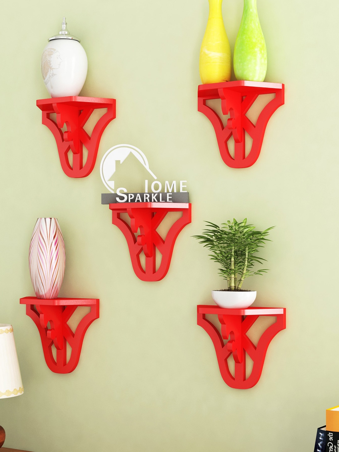 

Home Sparkle Red 5-Pieces Wood Floating Wall Shelves
