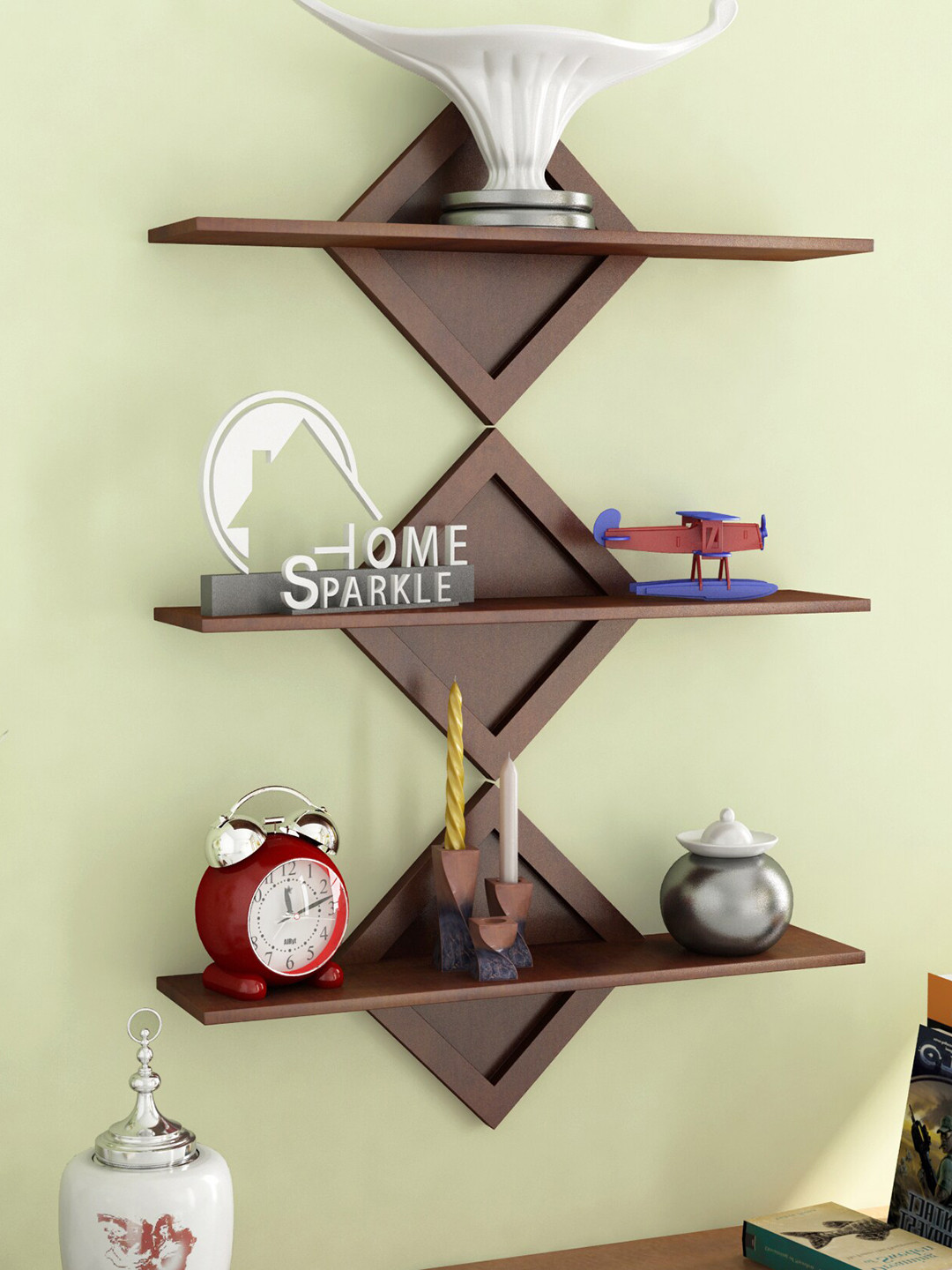 

Home Sparkle Brown 3-Pieces Wood Decorative Wall Shelves