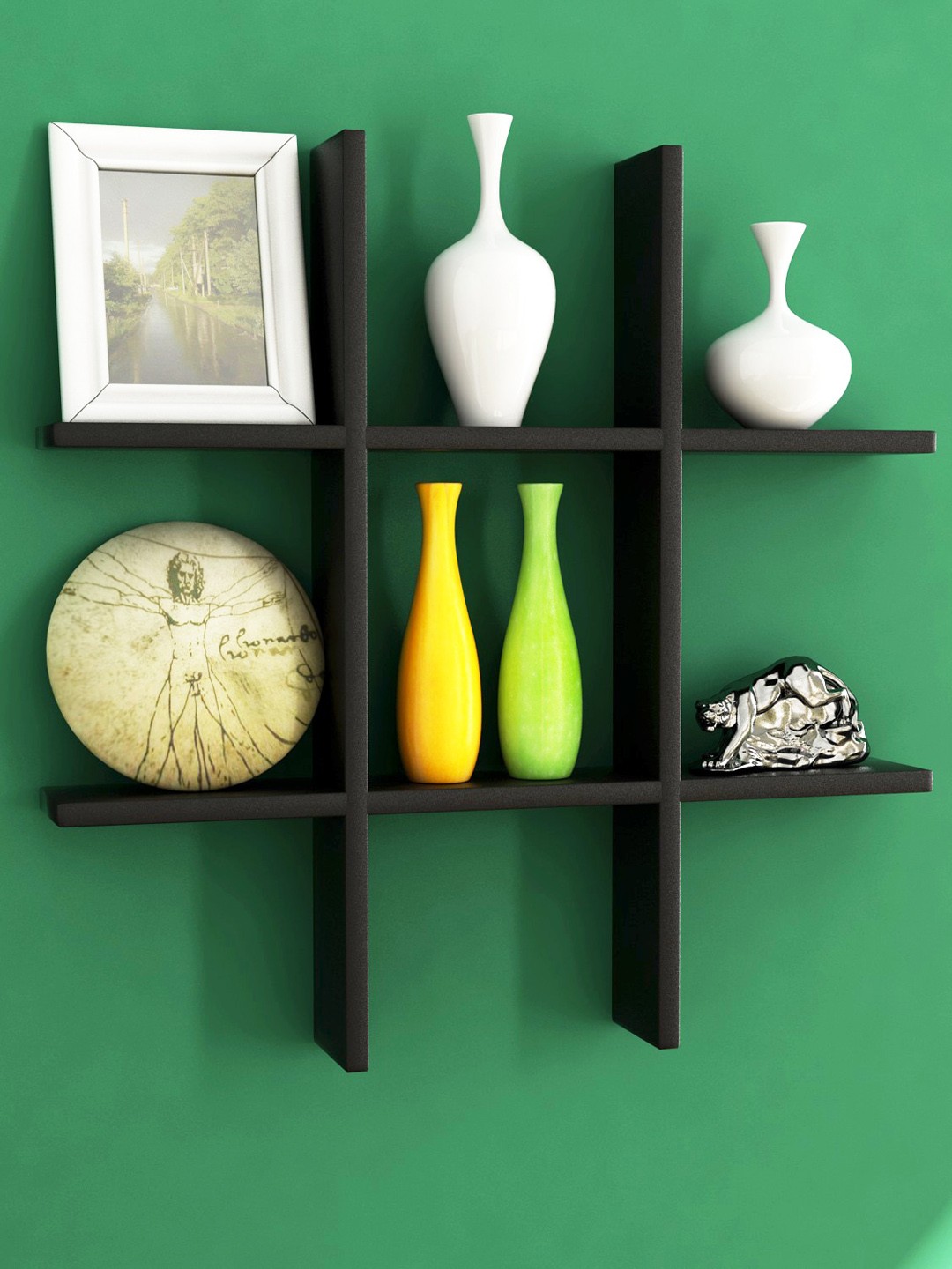 

Home Sparkle Black Wood Plus Shaped Wall Shelf