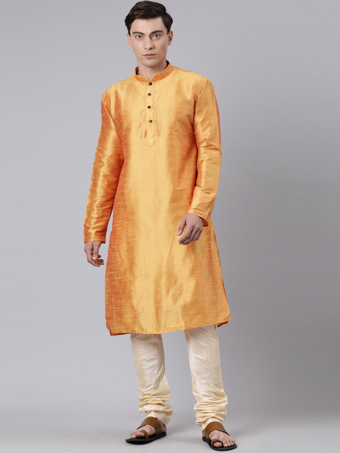 

Rishika Mandarin Collar Regular Kurta with Pyjamas, Orange