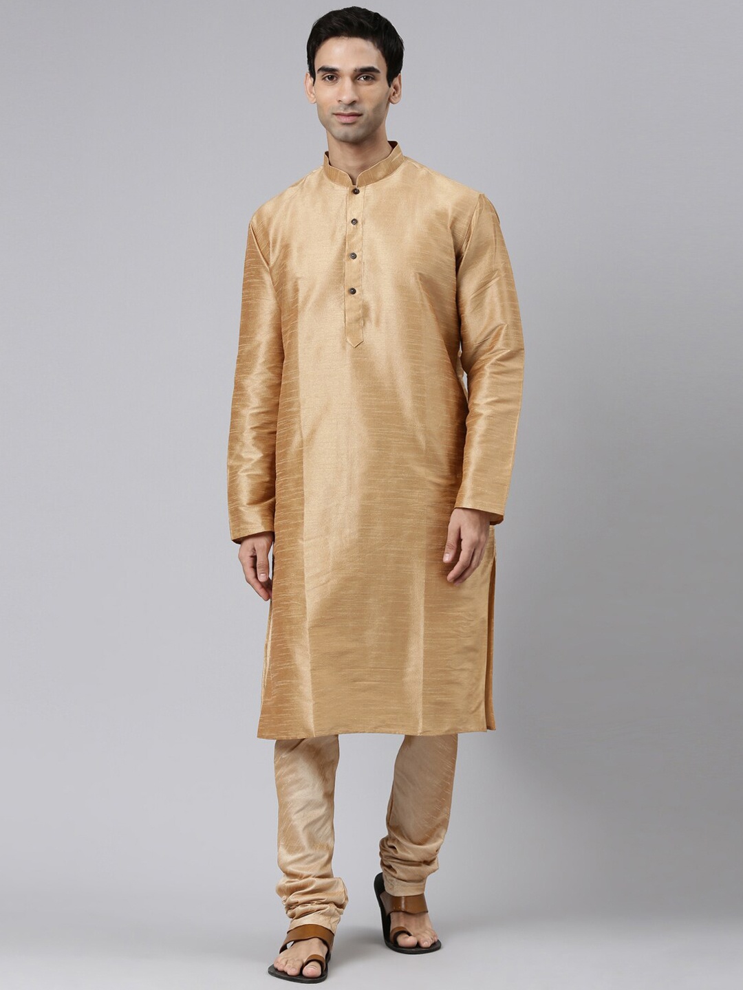 

Rishika Mandarin Collar Straight Kurta With Pyjamas, Beige