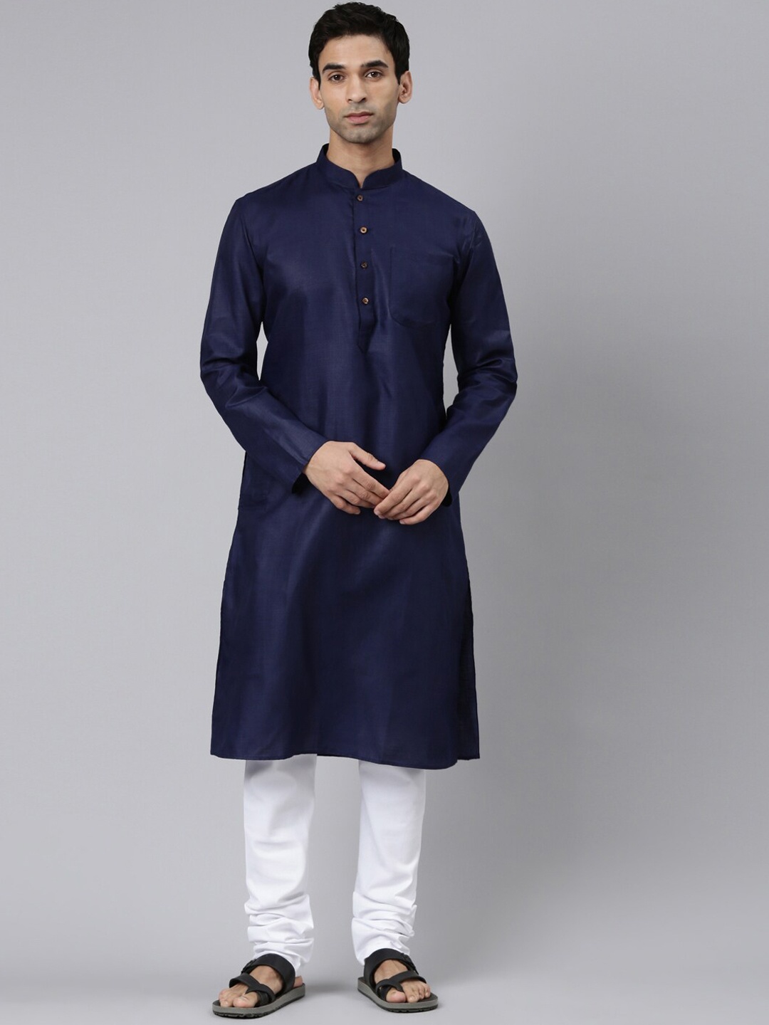 

Rishika Mandarin Collar Pure Cotton Kurta with Pyjamas, Blue