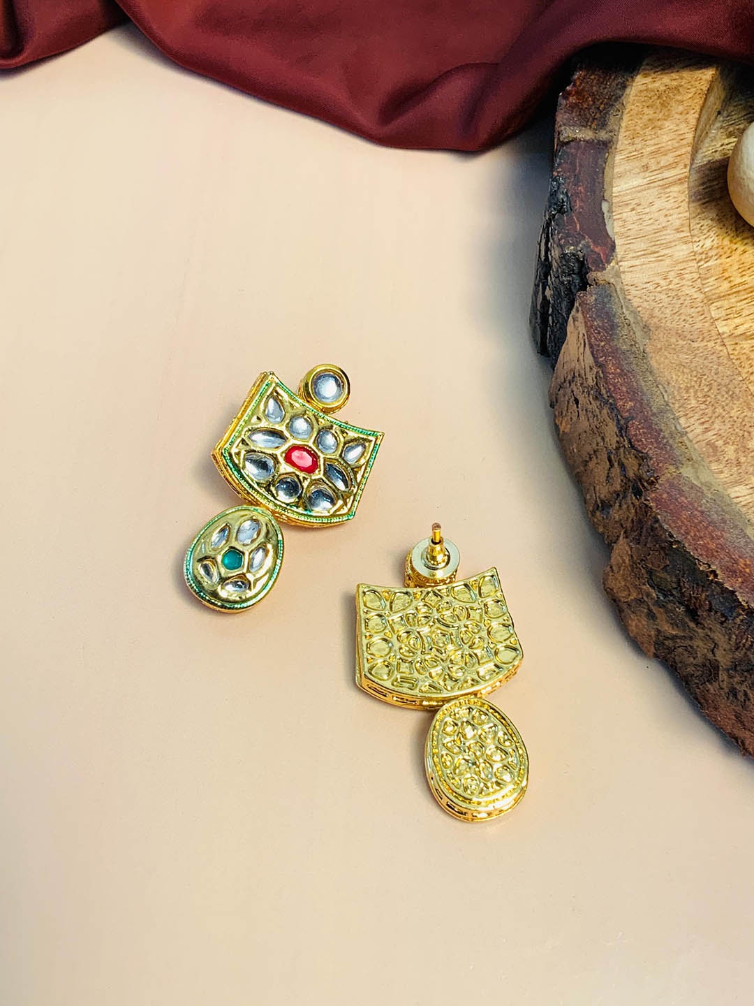 

ABDESIGNS Gold Plated Stone-Studded & Beaded Jewellery Set