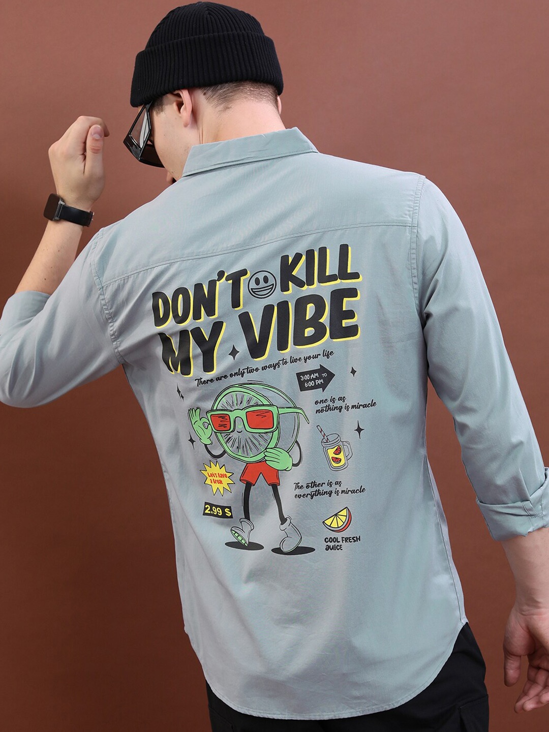 

KETCH Grey Slim Fit Typography Printed Cotton Casual Shirt