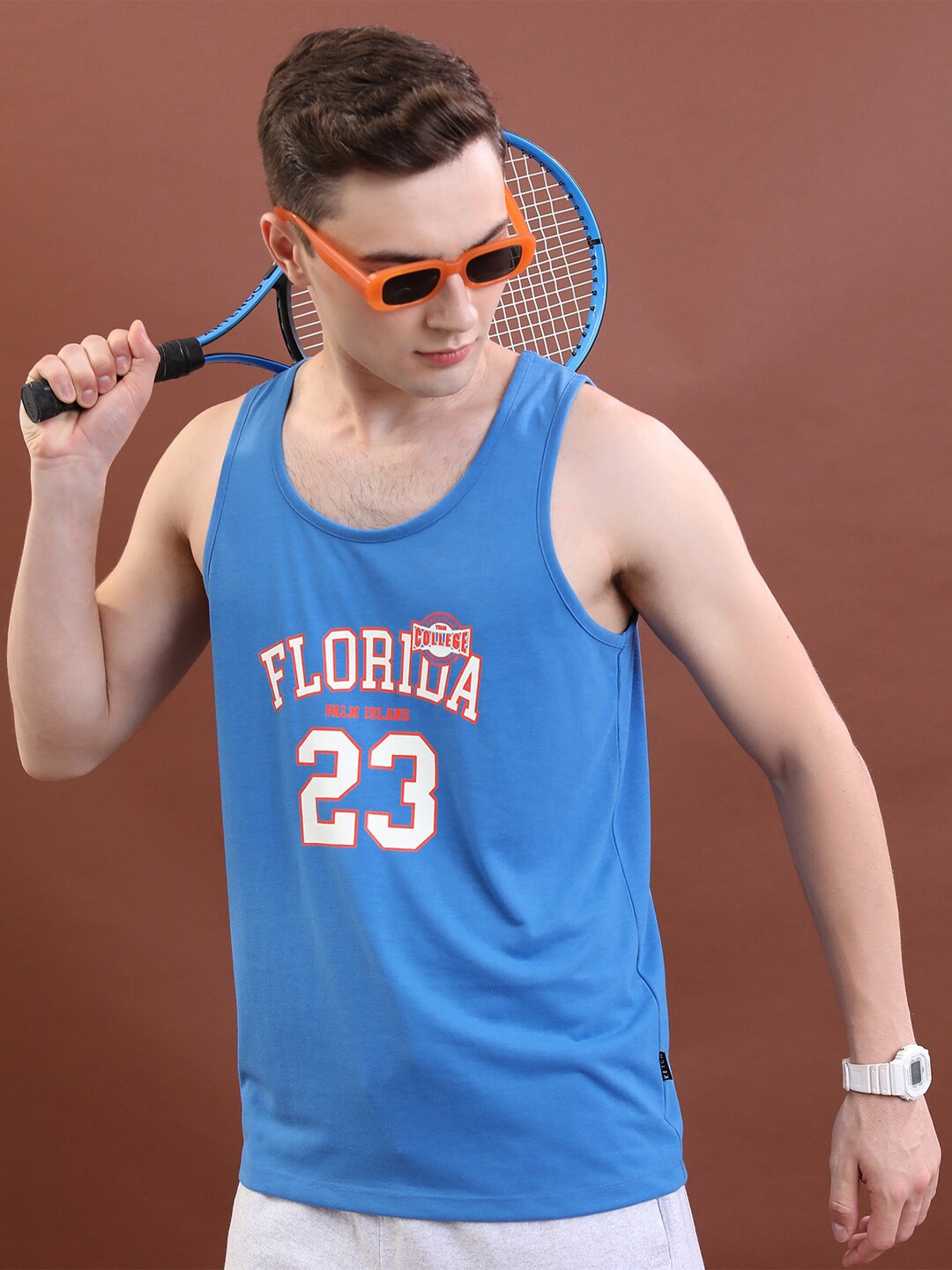 

KETCH Blue Typography Printed Sleeveless Tank T-shirt