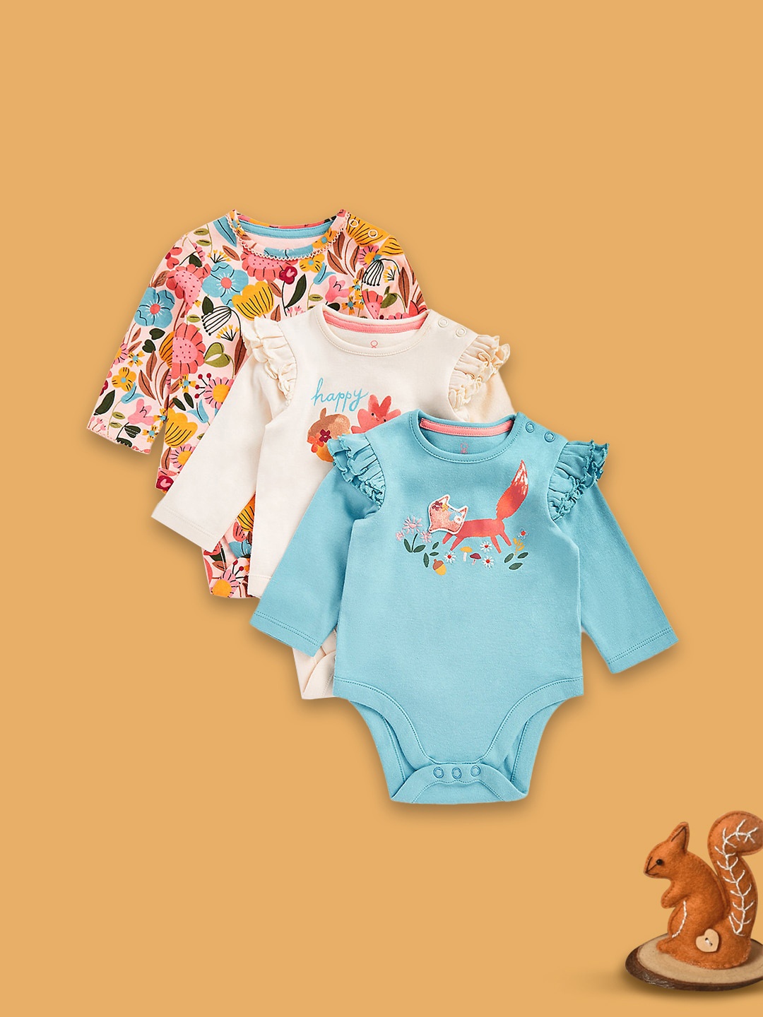 

mothercare Infants Pack Of 3 Printed Pure Cotton Bodysuits, Blue