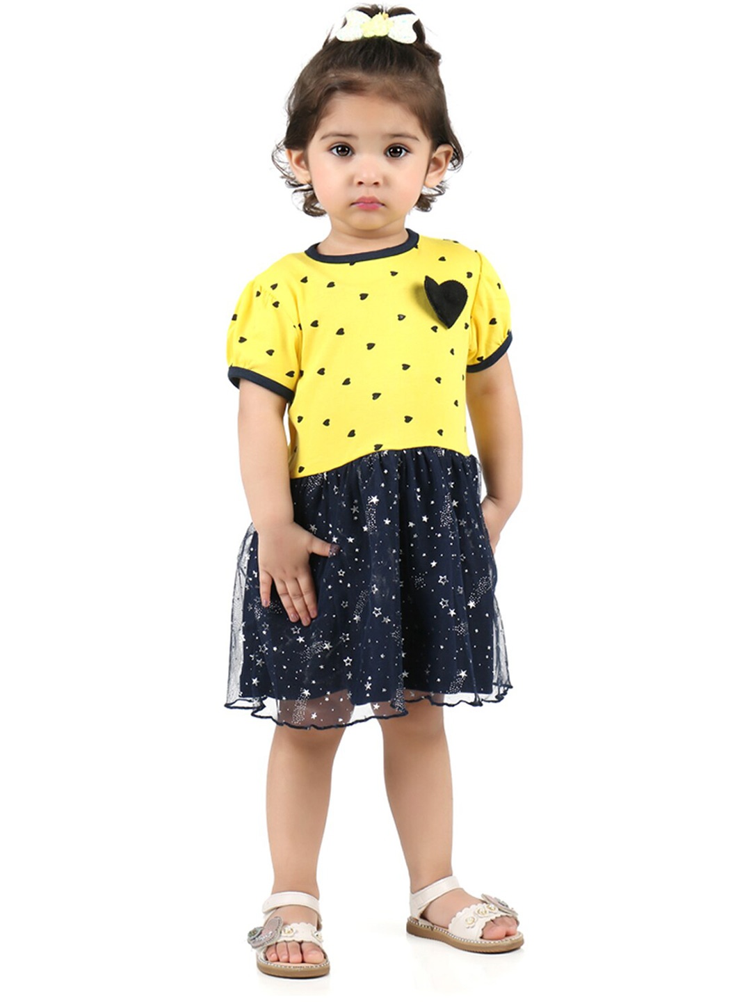 

BAESD Girls Geometric Printed Pure Cotton Fit & Flare Dress, Yellow