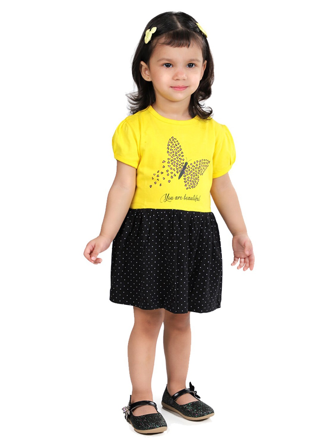 

BAESD Girls Polka Dot Printed Fit & Flare Dress, Yellow