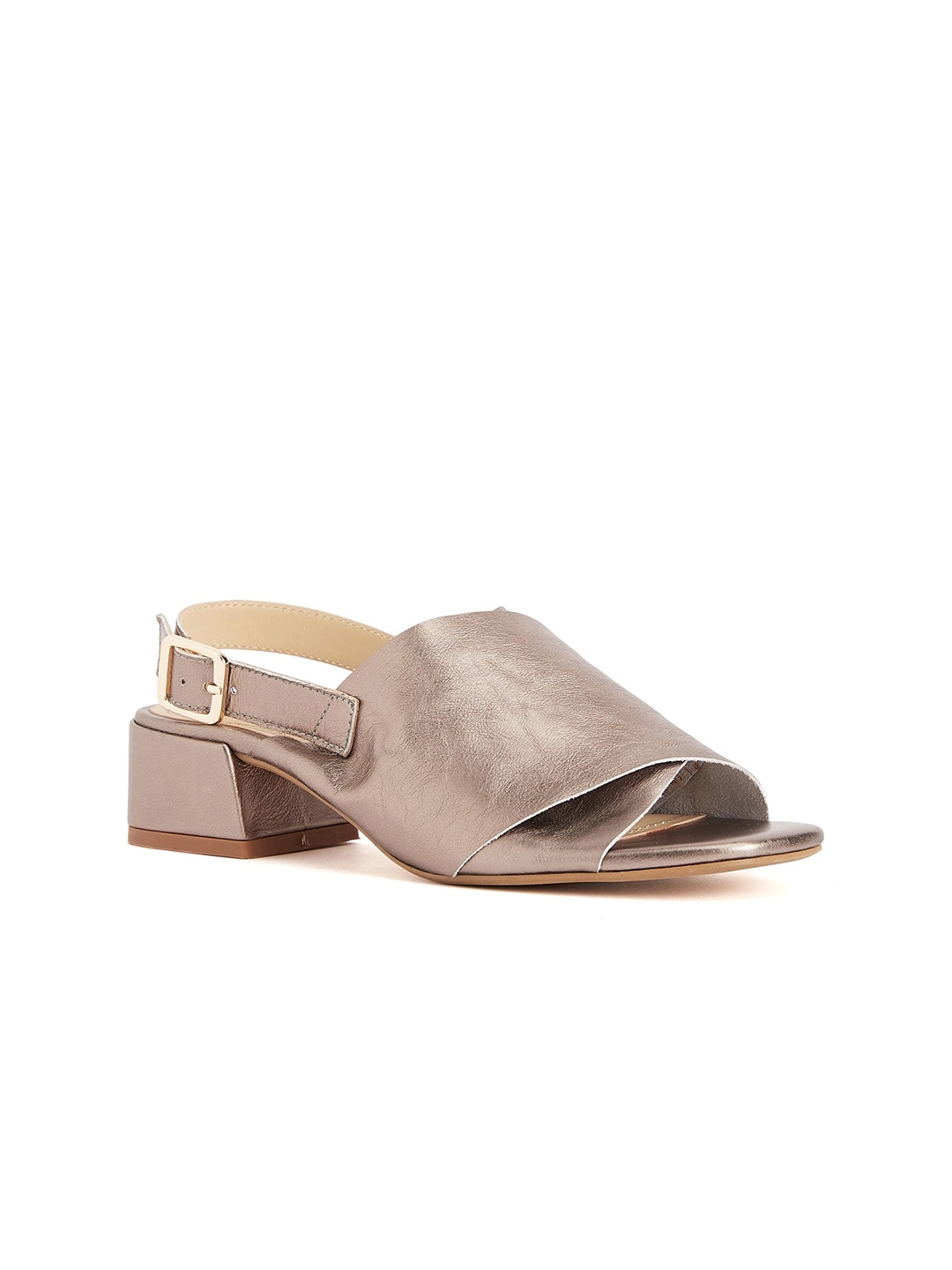 

Peach Flores Leather Block Heels With Backstrap, Metallic