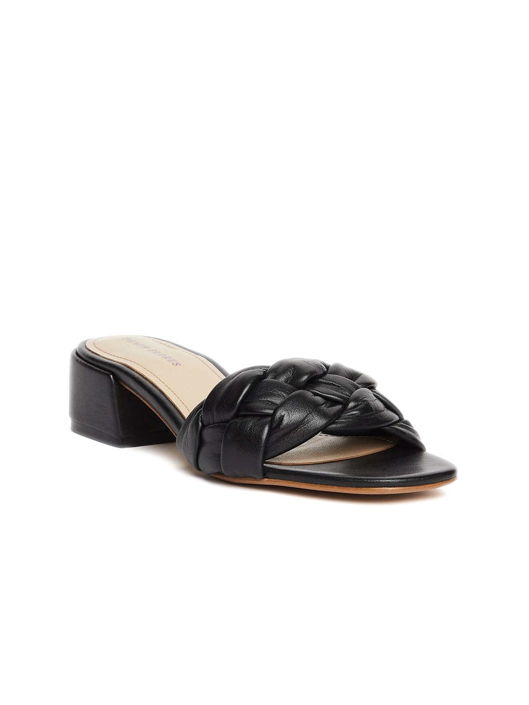 

Peach Flores Braided Leather Block Heels, Black