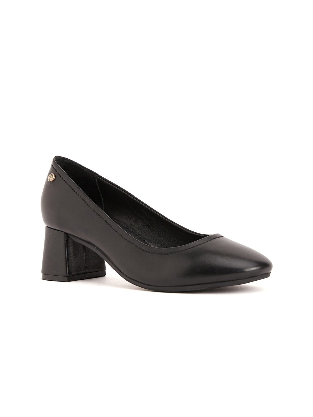 

Peach Flores Leather Work Block Pumps, Black