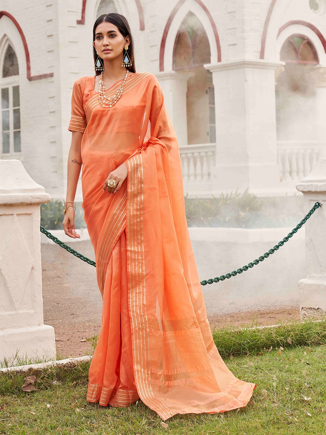 

Tikhi Imli Zari Ready to Wear Saree, Orange