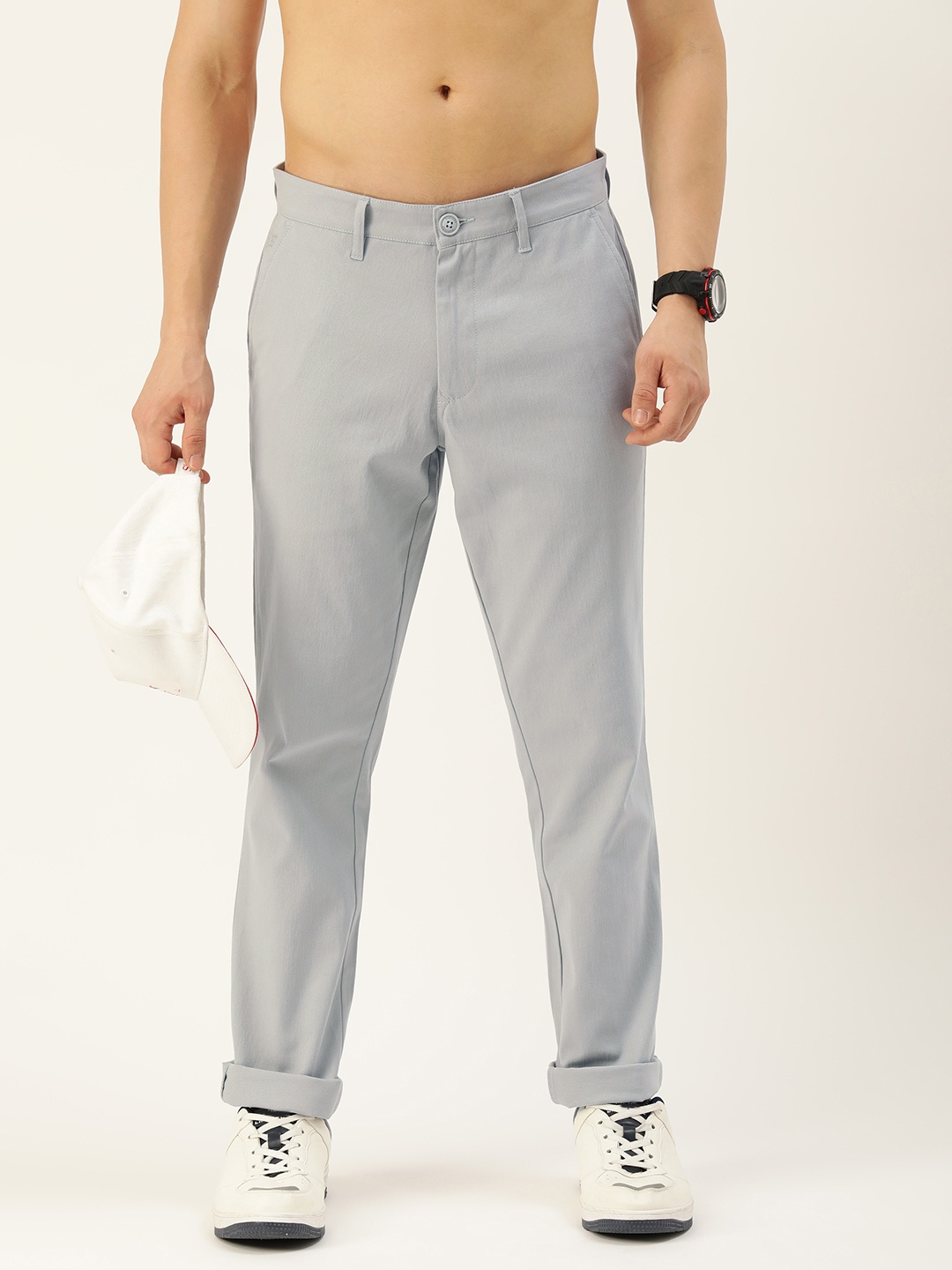 

Harvard Men Classic Solid Mid-Rise Slim Fit Chinos, Grey
