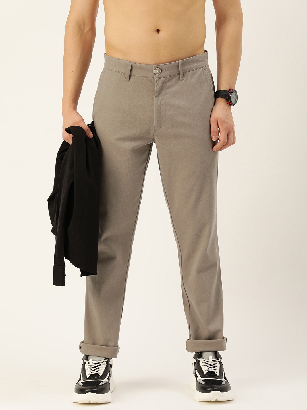 

Harvard Men Classic Solid Mid-Rise Slim Fit Chinos, Beige