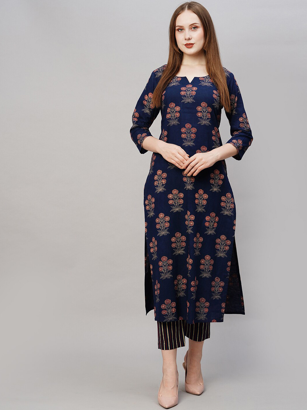 

KALINI Ethnic Motifs Printed Regular Kurta with Trousers, Blue