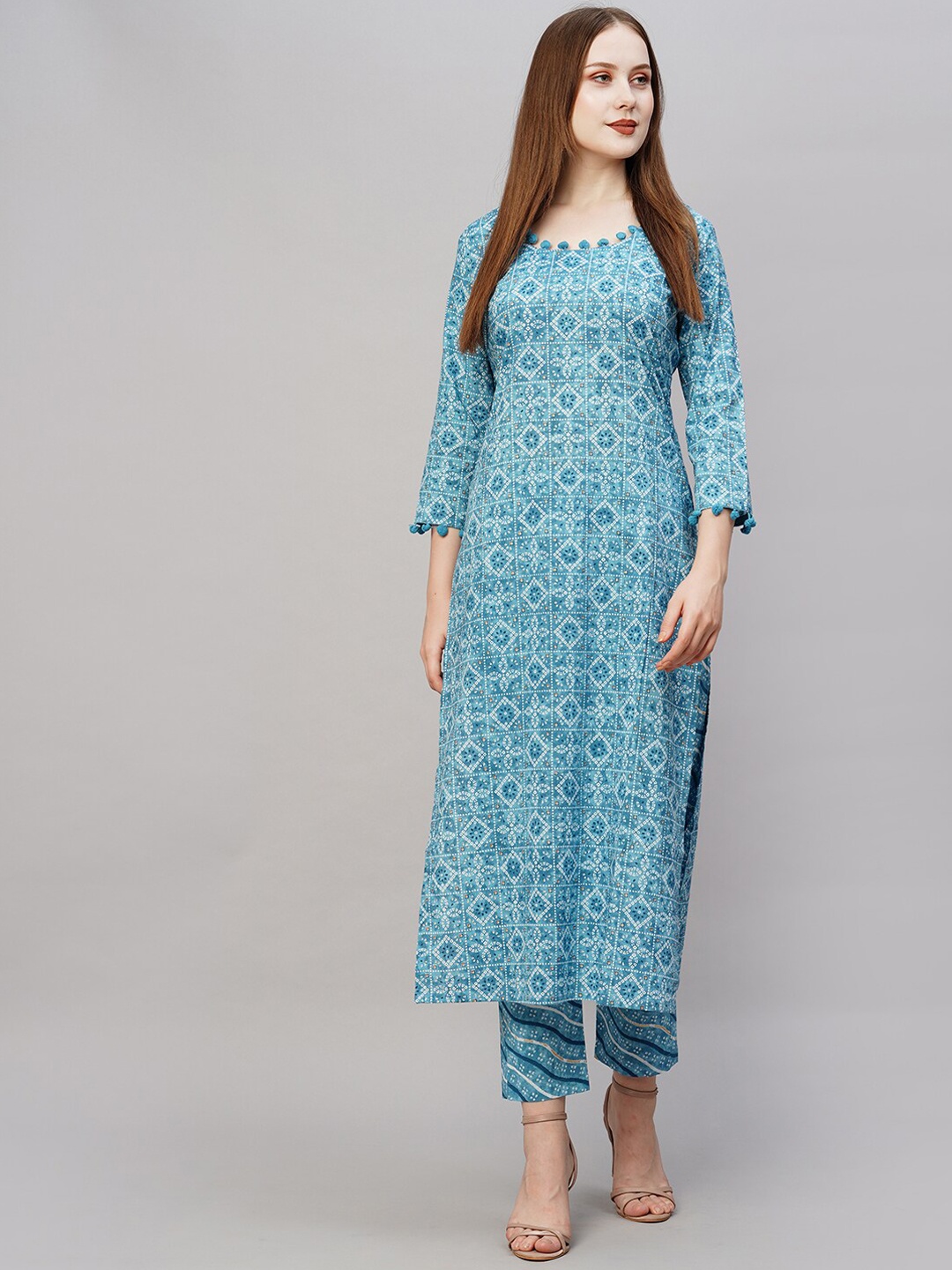 

KALINI Bandhani Printed Kurta With Trousers, Blue