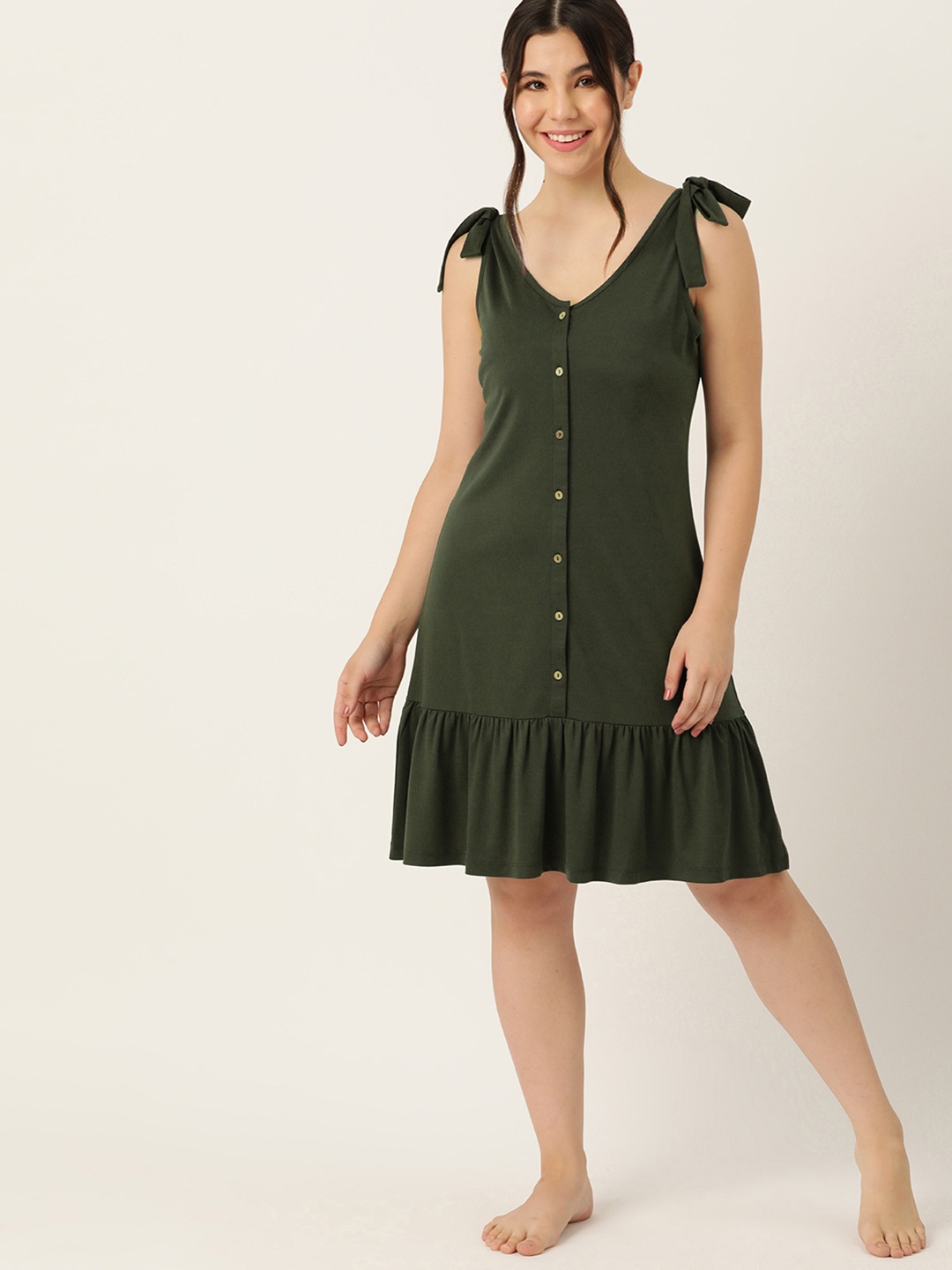 

DressBerry Solid Regular Nightdress, Olive