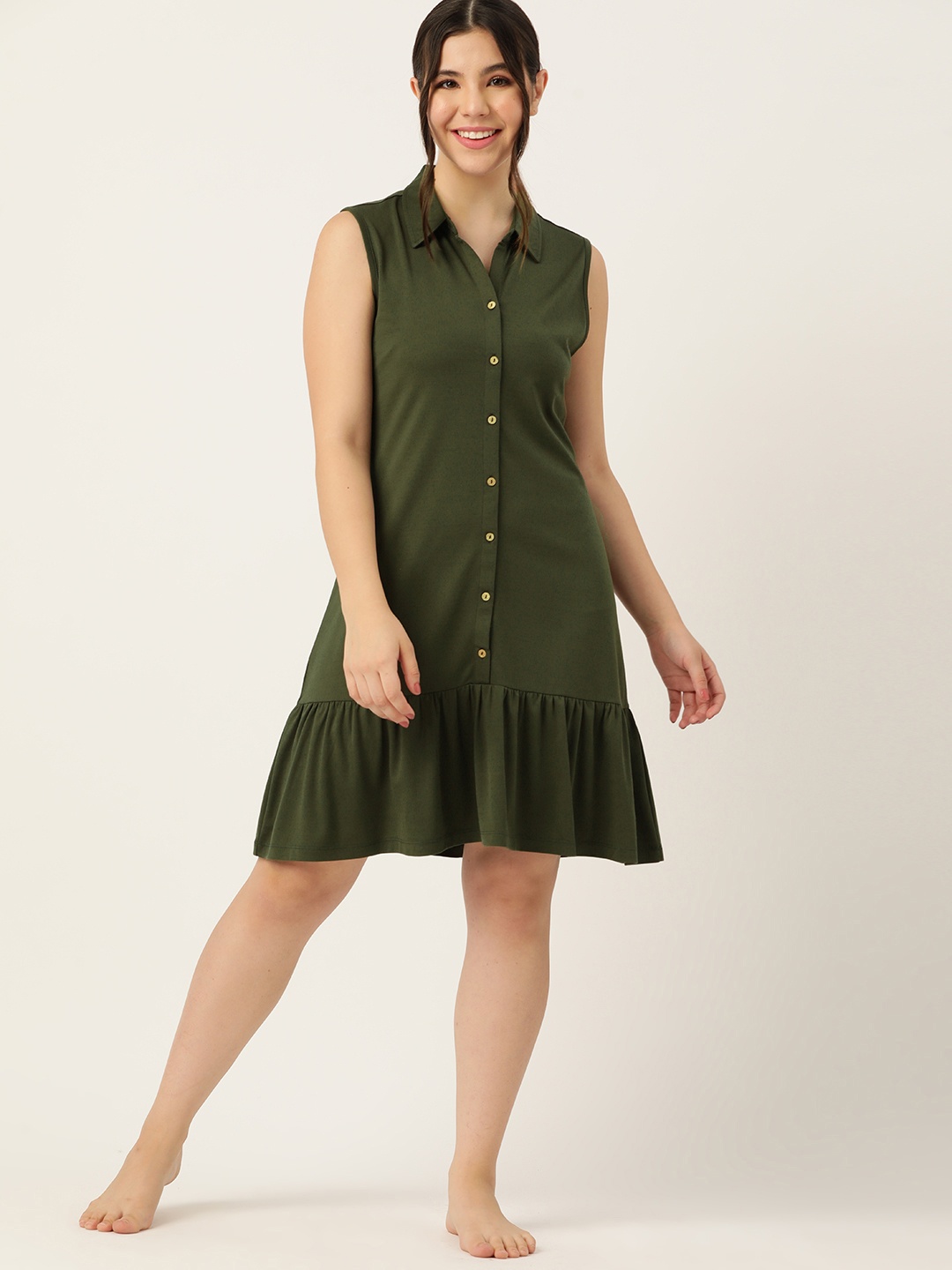 

DressBerry Solid Regular Nightdress, Olive