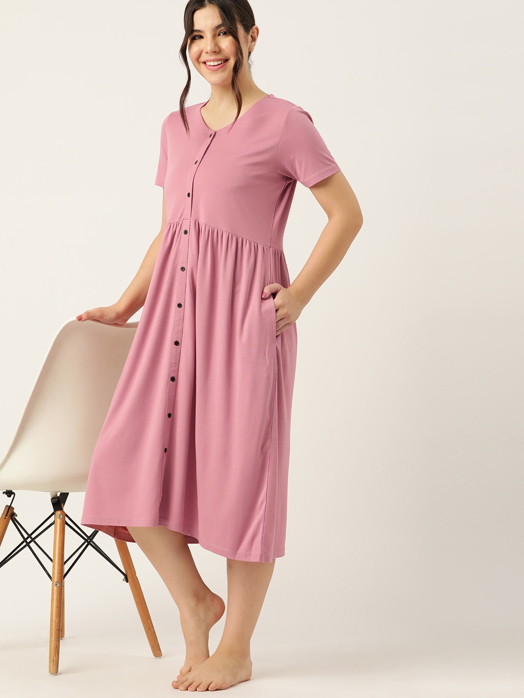

DressBerry Solid Regular Nightdress, Pink