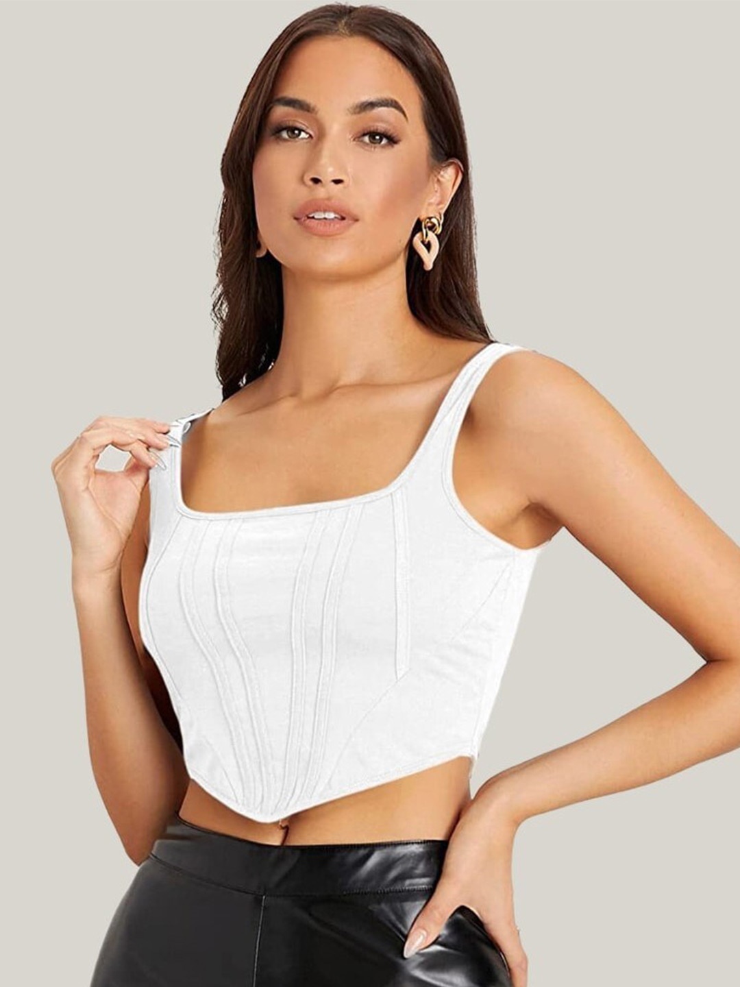 

ELYRAA Sleeveless Fitted Crop Top, White