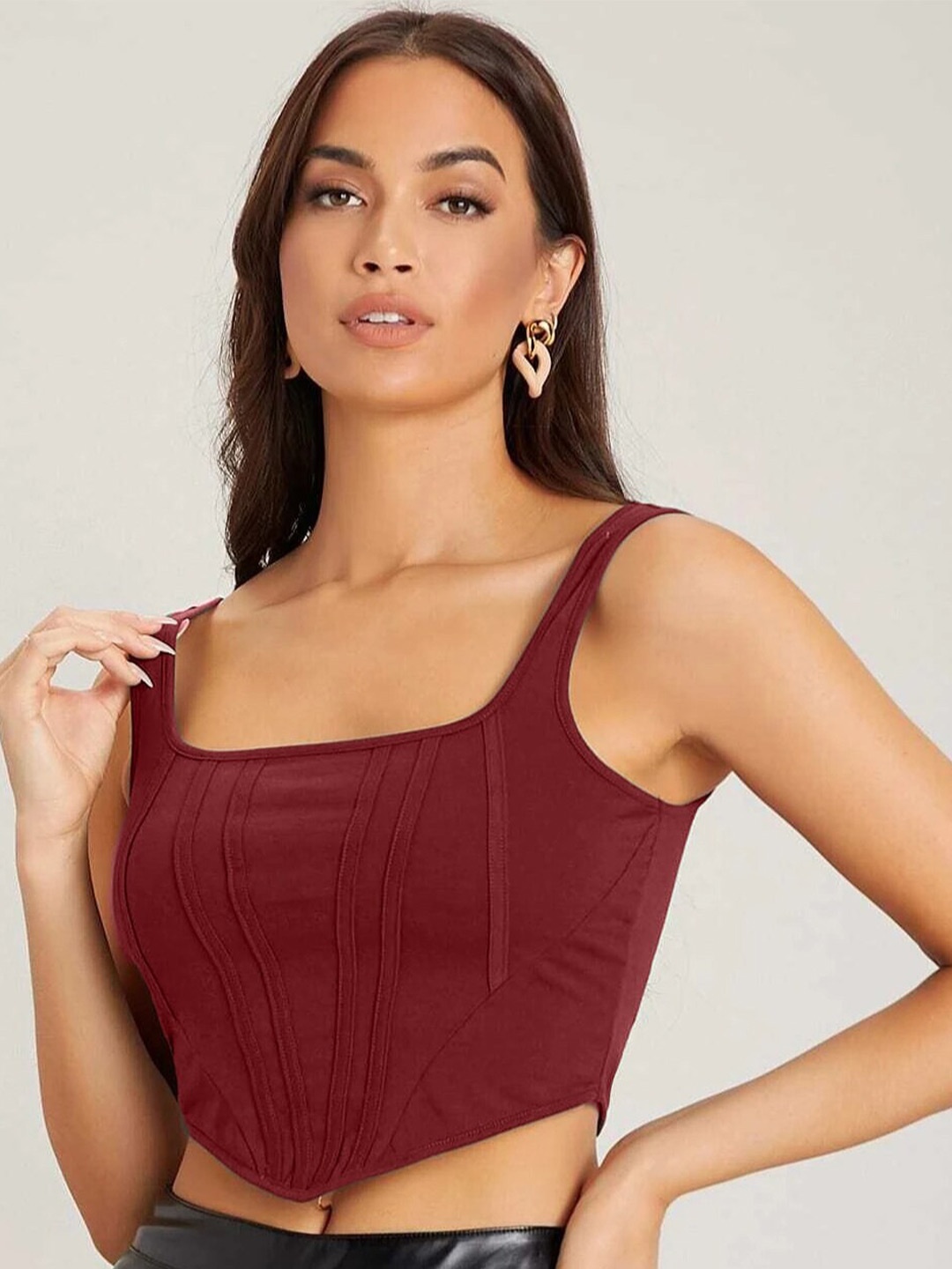 

ELYRAA Sleeveless Fitted Crop Top, Maroon