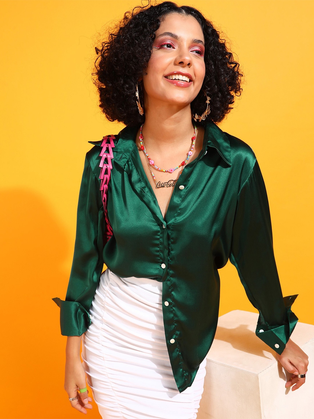 

Popwings Spread Collar Relaxed Casual Shirt, Green